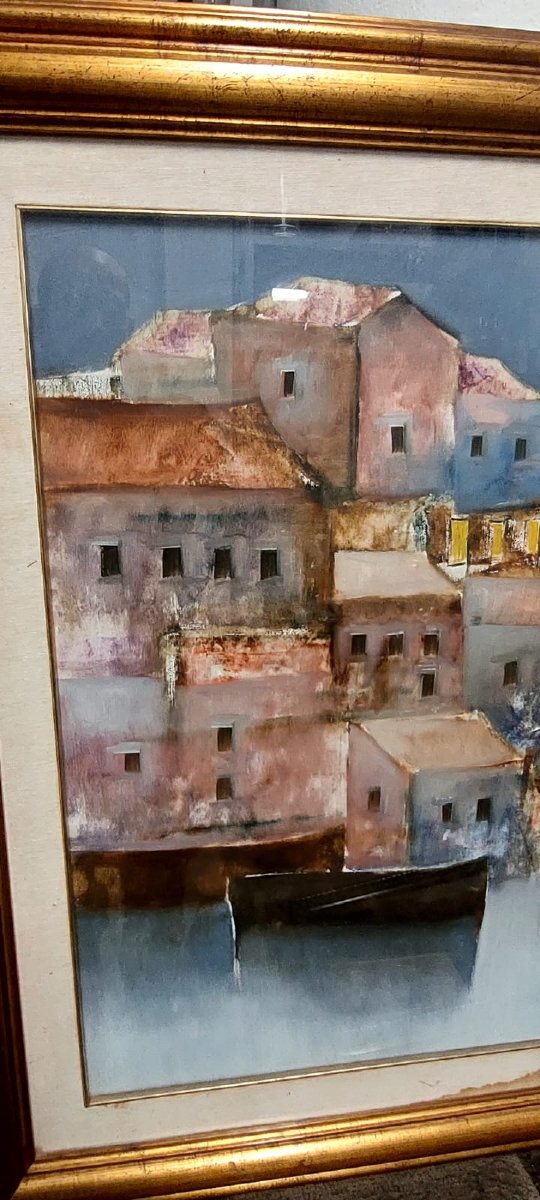 BETTARINI LIDO -dipinto  olio su tela paesaggio Con Barche  100 X 70-photo-5