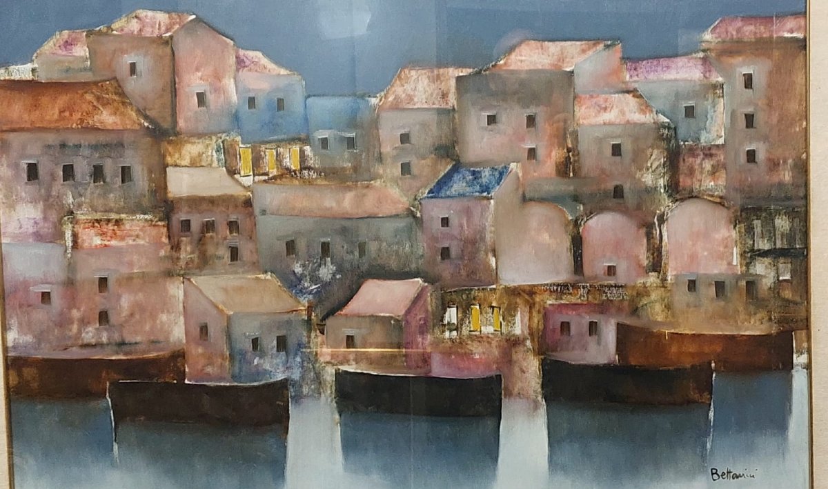 BETTARINI LIDO -dipinto  olio su tela paesaggio Con Barche  100 X 70-photo-7