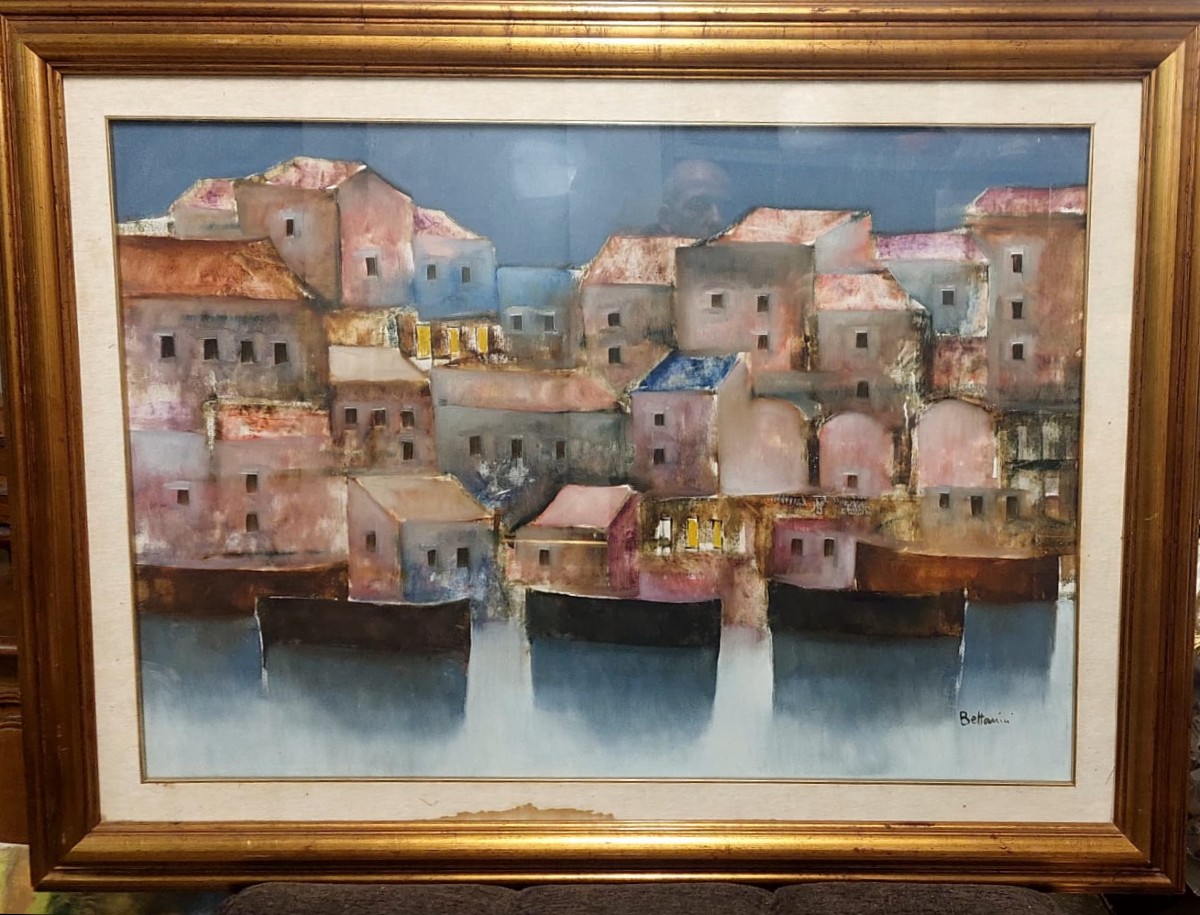 BETTARINI LIDO -dipinto  olio su tela paesaggio Con Barche  100 X 70