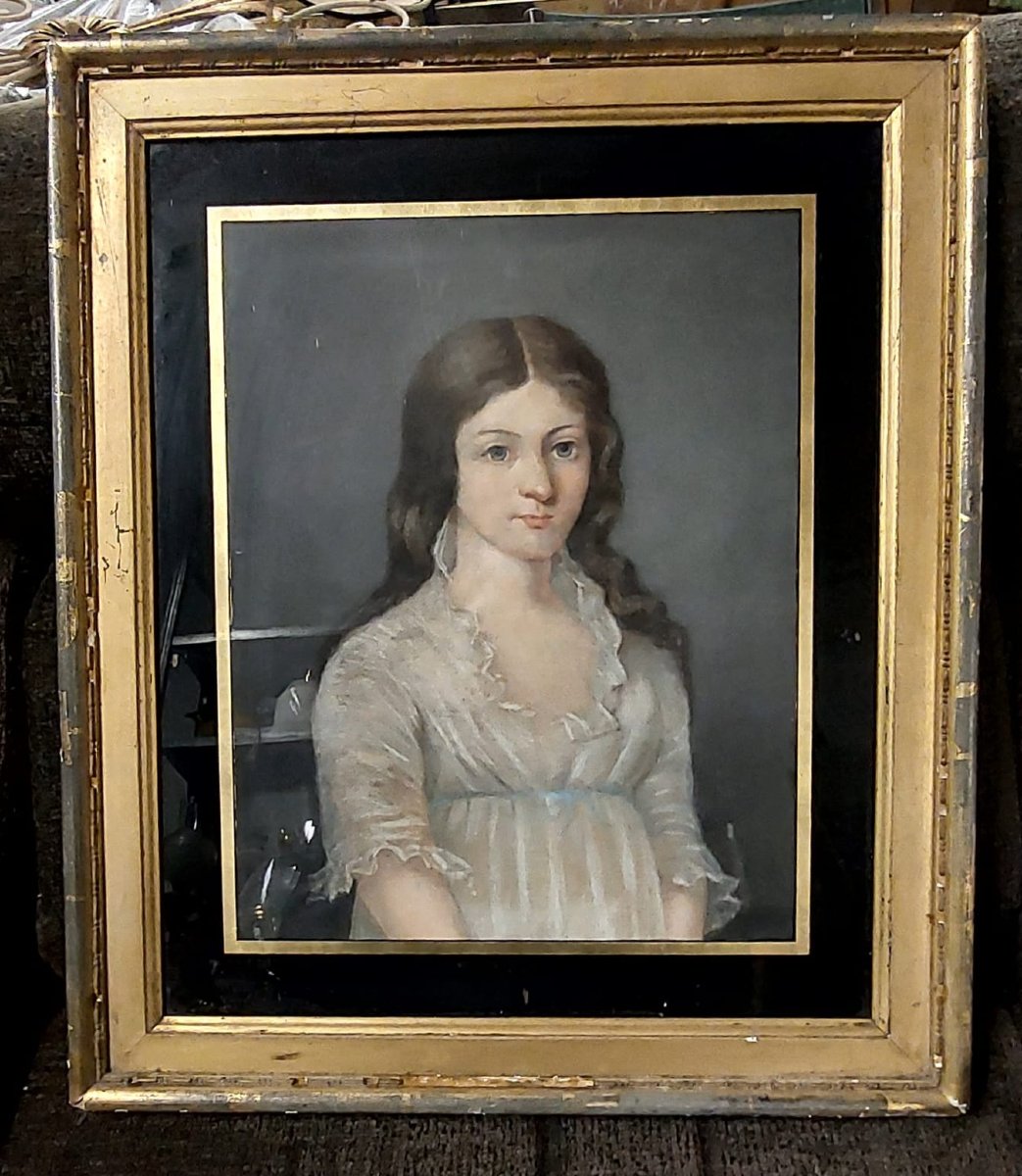 Antico ritratto  pastello su tela di  giovane nobildonna , firmato e datato  1899-photo-7