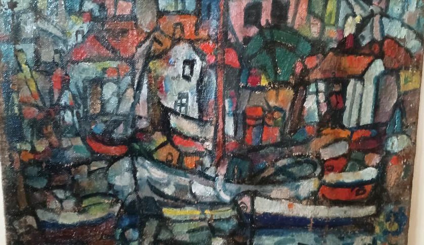 Olio su tela FERRUCCIO FERRI -1953 - "barche siracusa " PERIODO SIRACUSANO-ESPRESSIONISTA-photo-4