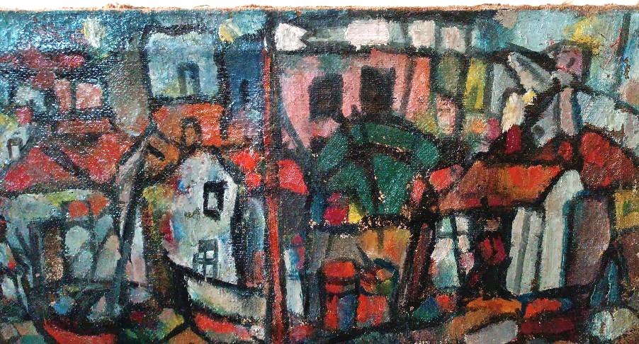 Olio su tela FERRUCCIO FERRI -1953 - "barche siracusa " PERIODO SIRACUSANO-ESPRESSIONISTA-photo-2