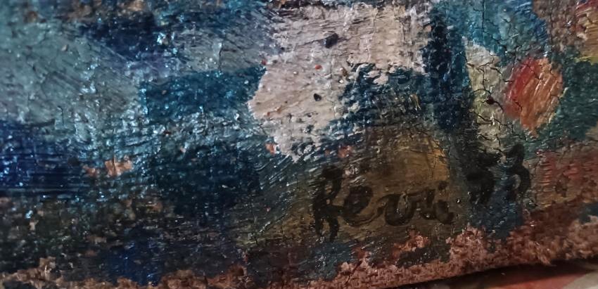 Olio su tela FERRUCCIO FERRI -1953 - "barche siracusa " PERIODO SIRACUSANO-ESPRESSIONISTA-photo-5