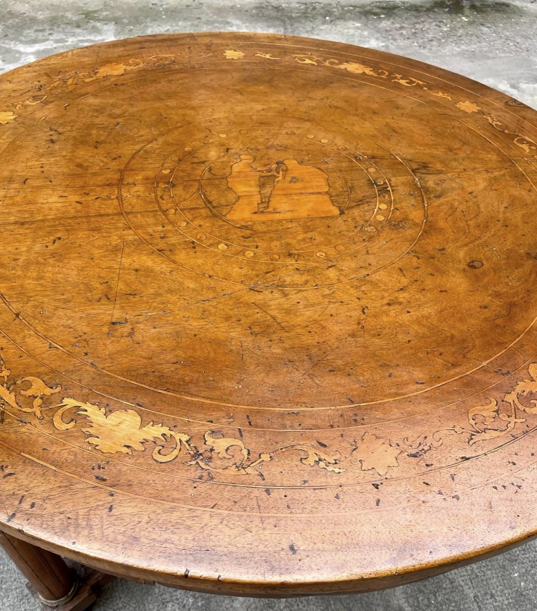Antico tavolo tondo impero intarsiato primi 800-photo-3