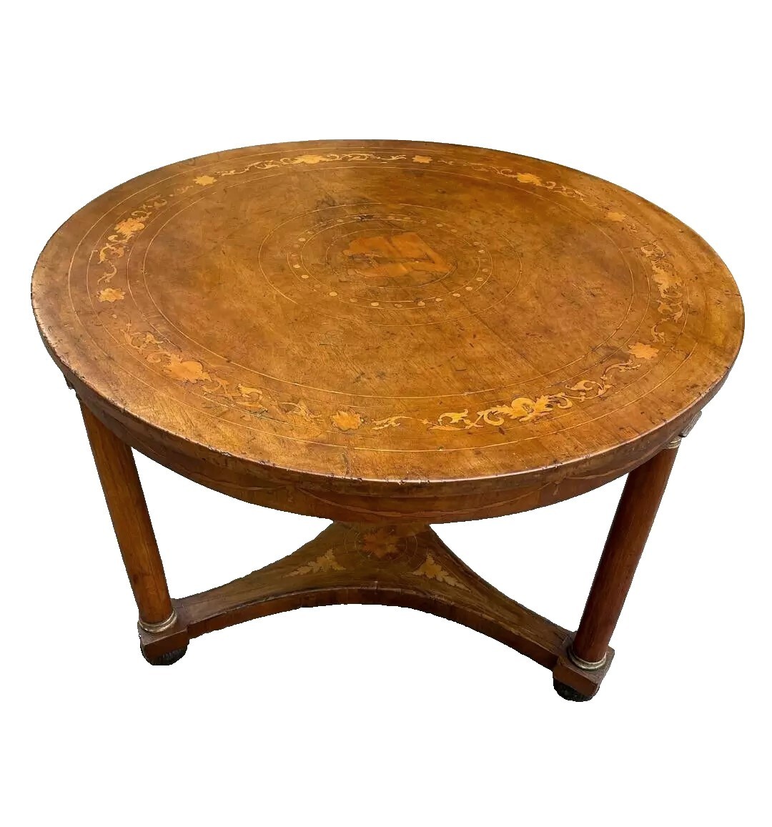 Antico tavolo tondo impero intarsiato primi 800-photo-1