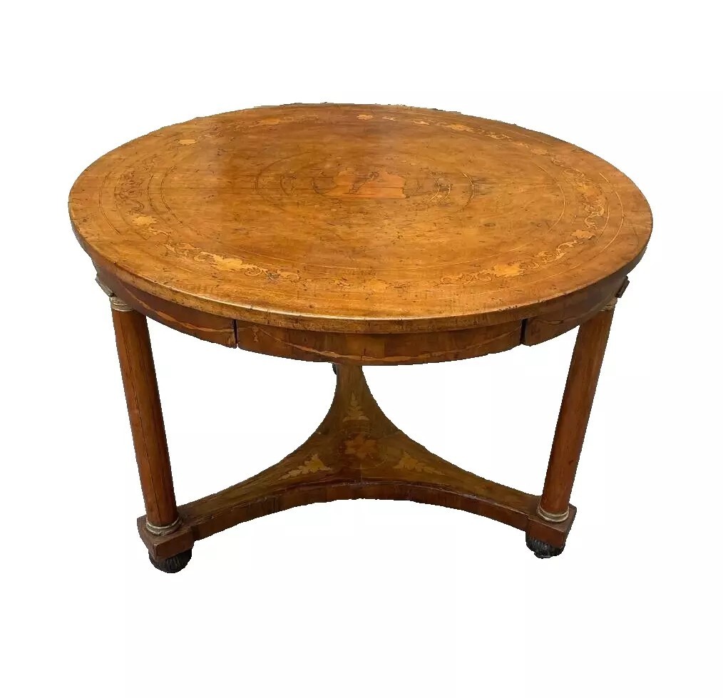 Antico tavolo tondo impero intarsiato primi 800-photo-2