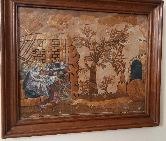 Intaglio in paglia XIX secolo visitazione dei magi manifattura monacale italiana-photo-3