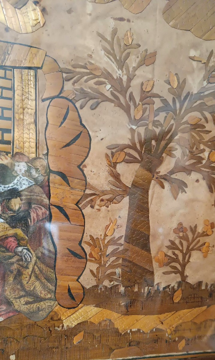 Intaglio in paglia XIX secolo visitazione dei magi manifattura monacale italiana-photo-2