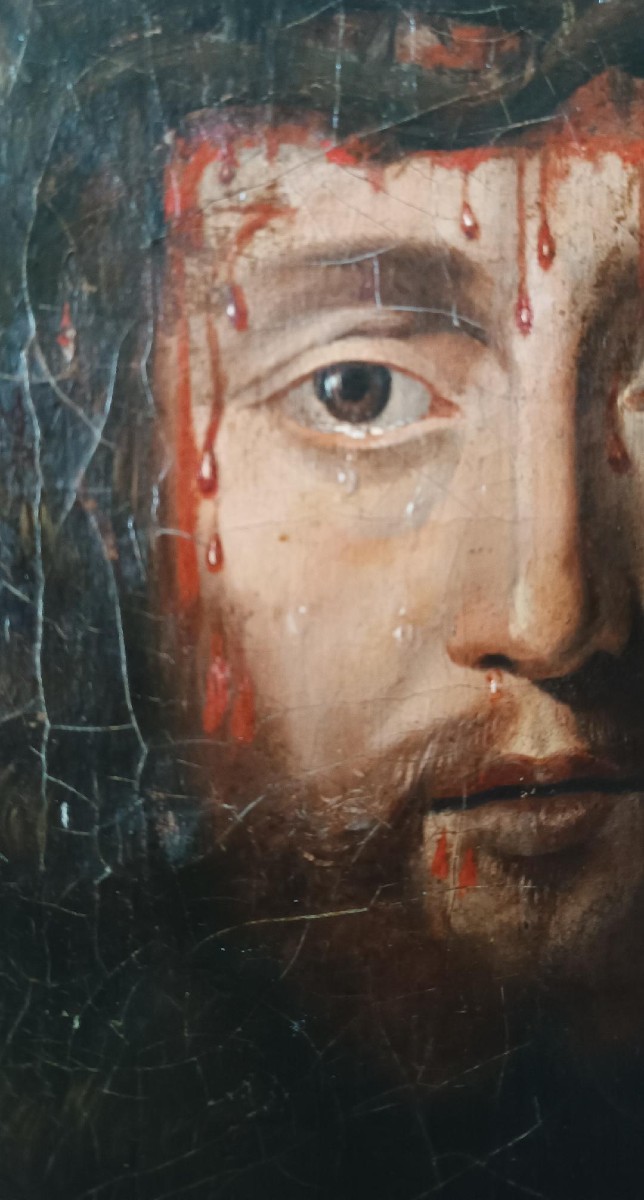 Antico olio su tela " il volto santo di Gesu' Cristo" Ecce Homo-photo-4