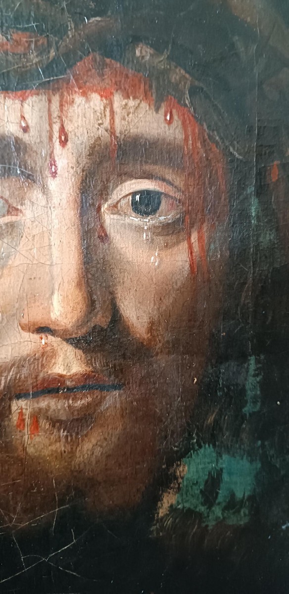 Antico olio su tela " il volto santo di Gesu' Cristo" Ecce Homo-photo-2