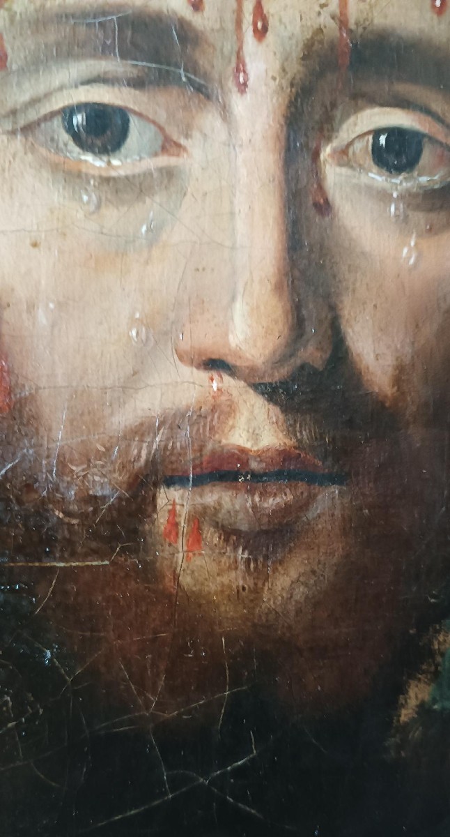 Antico olio su tela " il volto santo di Gesu' Cristo" Ecce Homo-photo-3