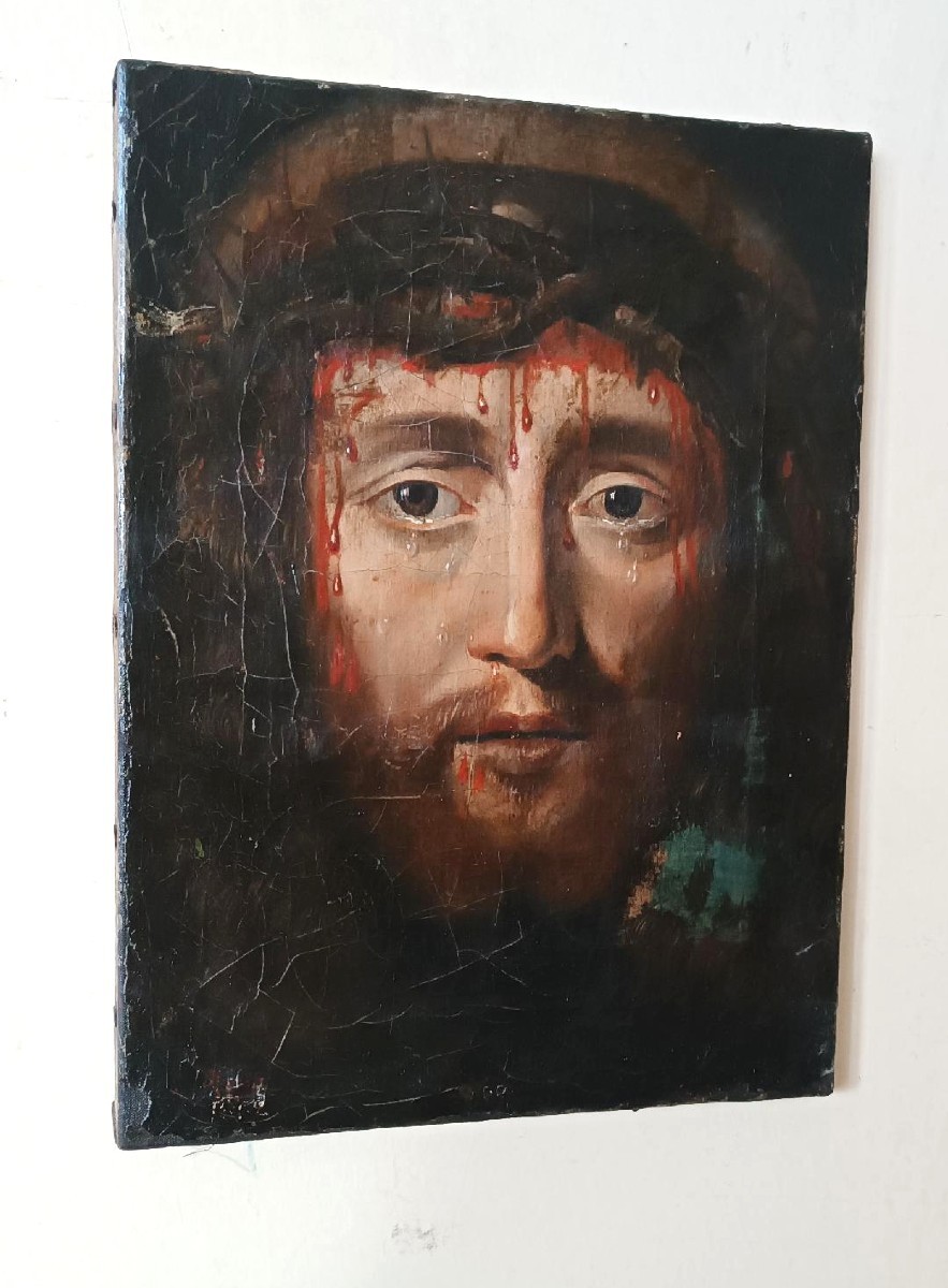 Antico olio su tela " il volto santo di Gesu' Cristo" Ecce Homo