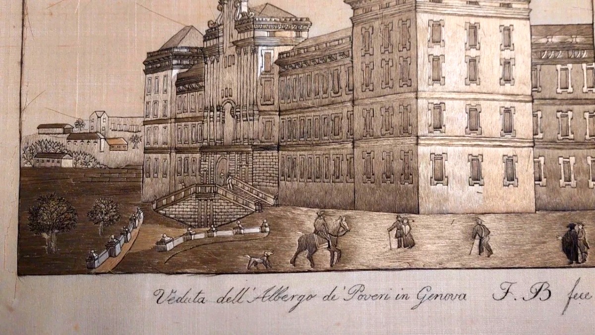 Antico ricamo a filo su seta del XIX secolo , Albergo Dei Poveri. Genova-photo-3