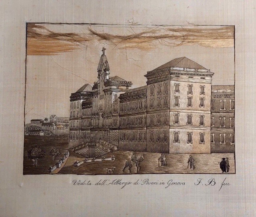 Antico ricamo a filo su seta del XIX secolo , Albergo Dei Poveri. Genova-photo-8