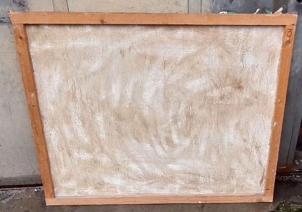 ANTICO DIPINTO OLIO TELA PAESAGGIO CON RUDERI E PERSONAGGI 121x98 CM-photo-5