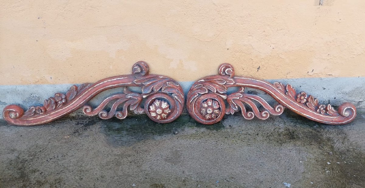 Coppia Grandi Fregi  Legno Intagliati XVII secolo Barocchi-photo-4