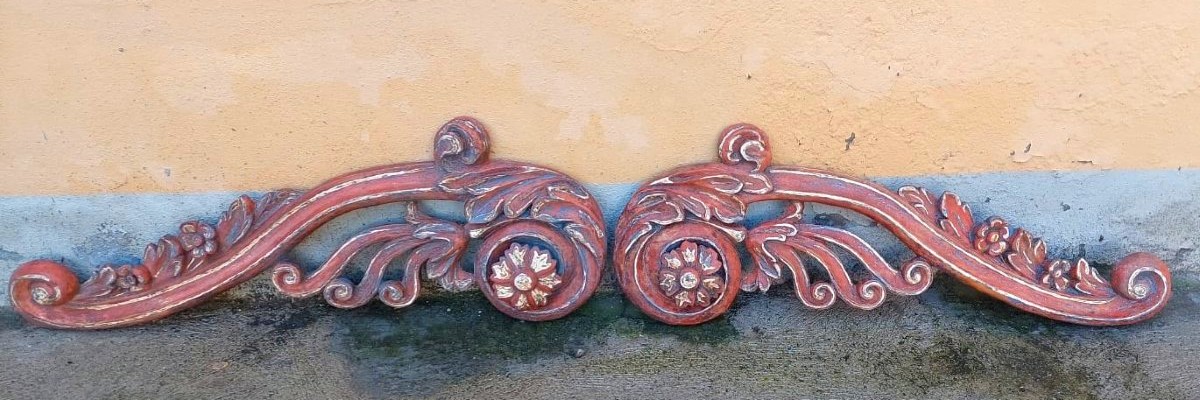 Coppia Grandi Fregi  Legno Intagliati XVII secolo Barocchi-photo-4