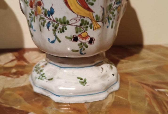 Coppia di vasi in maiolica decorata XVIII secolo Francia-photo-1