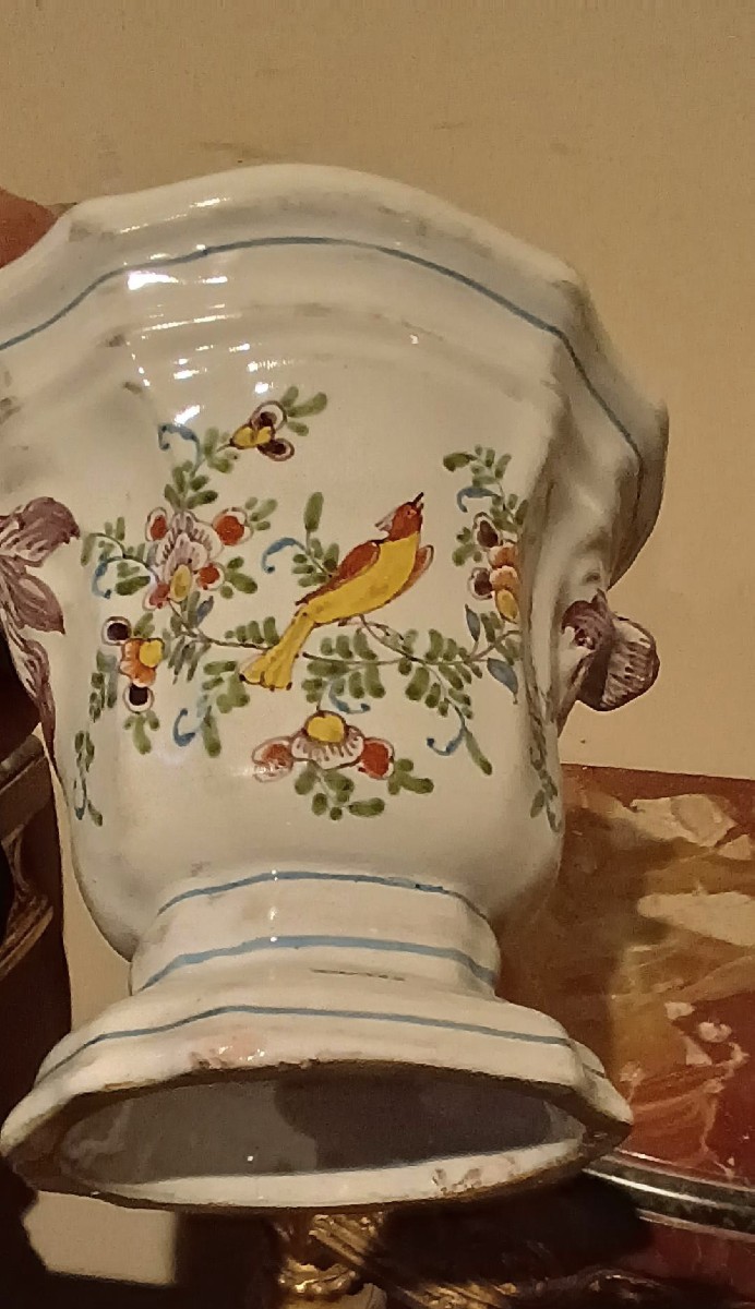 Coppia di vasi in maiolica decorata XVIII secolo Francia-photo-2