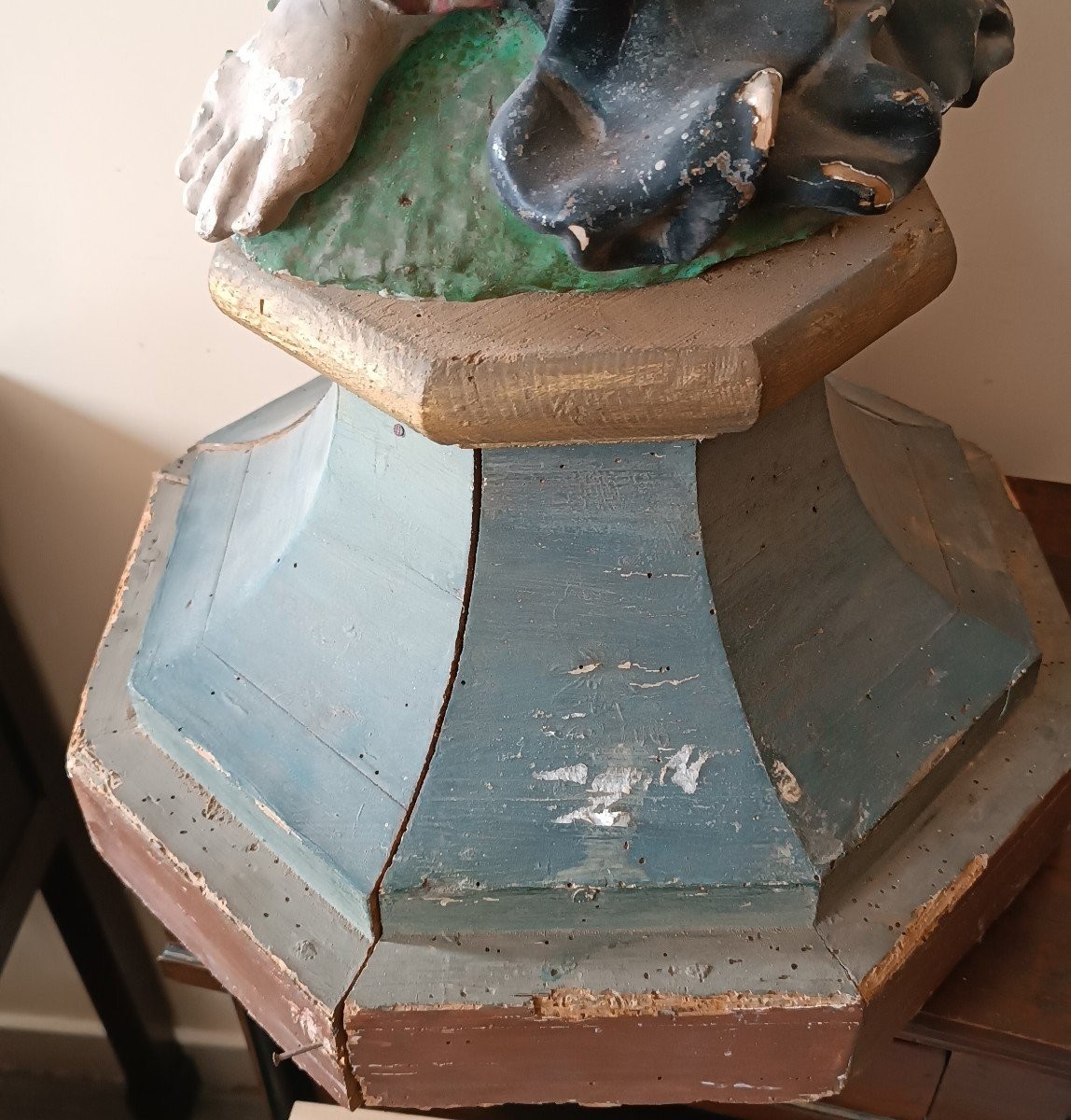 Grande antica scultura Santa in legno policroma-photo-2