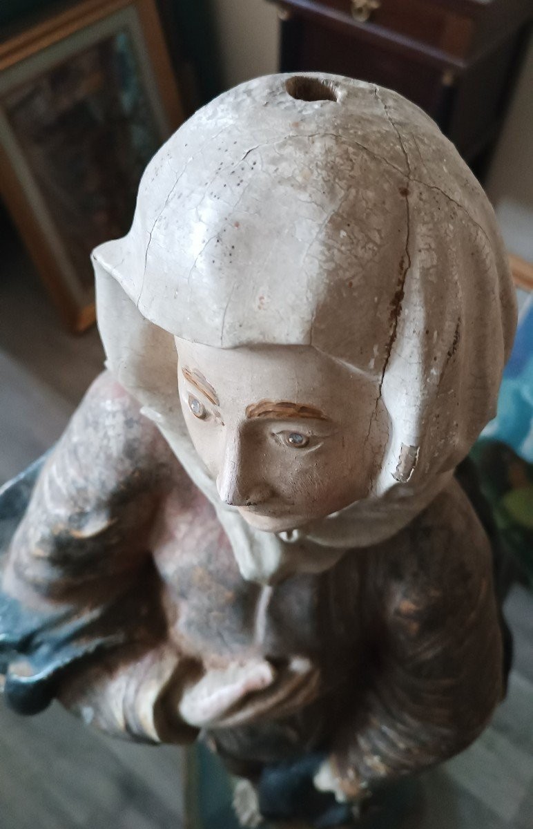 Grande antica scultura Santa in legno policroma-photo-3