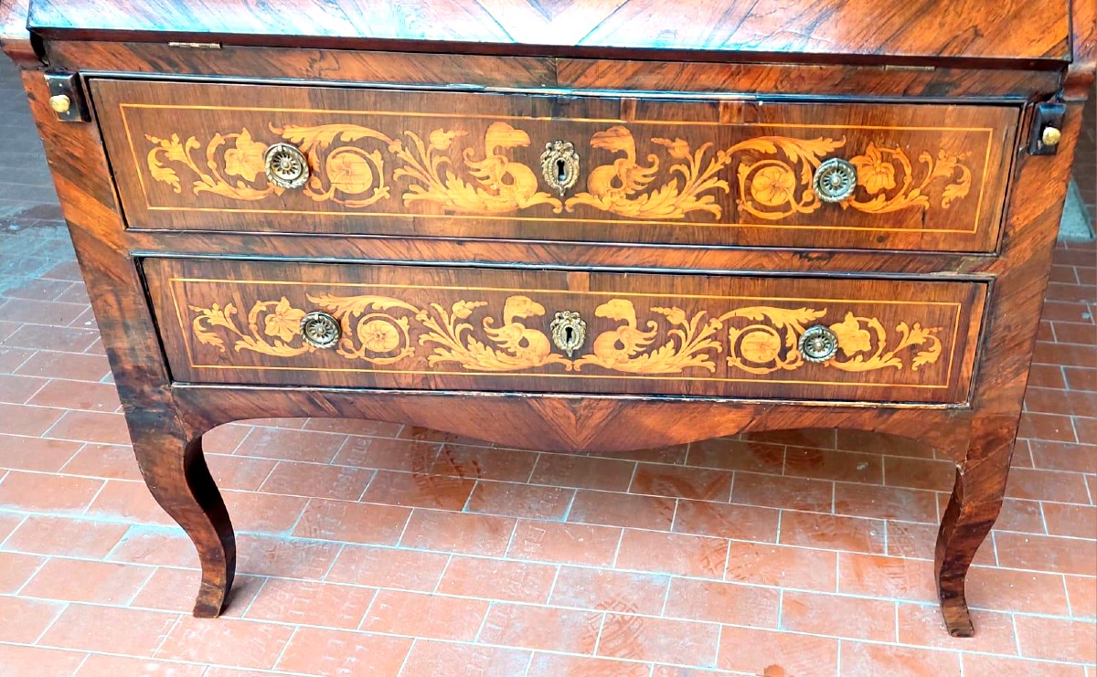 Ribalta intarsiata  -meta' XVIII secolo Toscana-photo-8