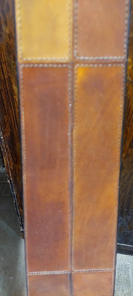 Piantana Design Vintage lampada a obelisco in cuoio stile Hollywood Regency anni 70-photo-3