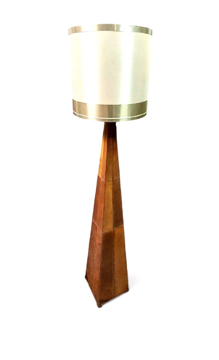 Piantana Design Vintage lampada a obelisco in cuoio stile Hollywood Regency anni 70