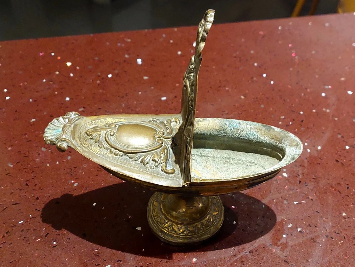 Navicella Portaincenso ottone Sbalzato XVIII secolo Italia-photo-3