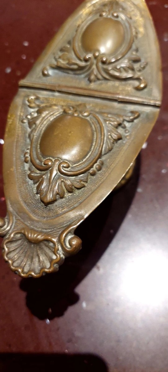 Navicella Portaincenso ottone Sbalzato XVIII secolo Italia-photo-1
