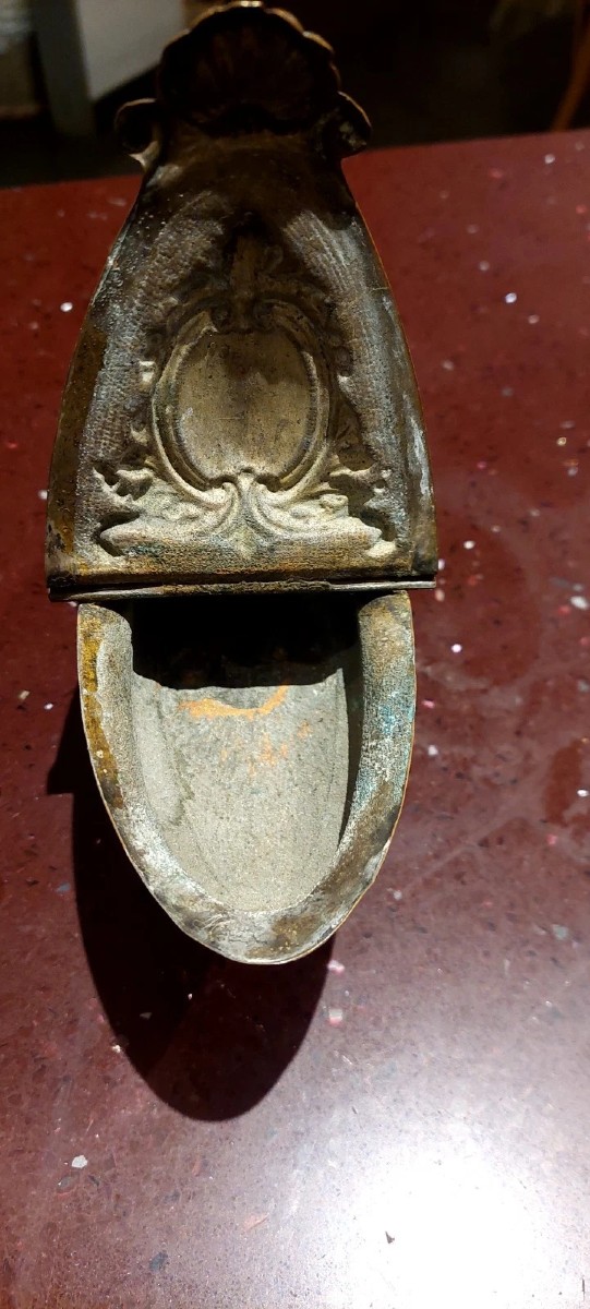 Navicella Portaincenso ottone Sbalzato XVIII secolo Italia-photo-3