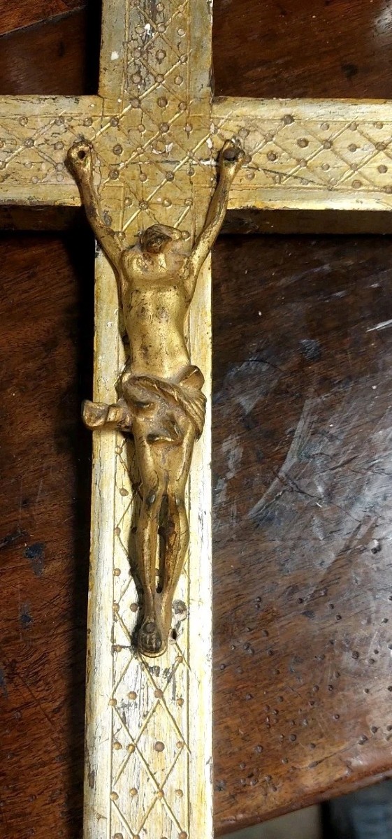 Antico Cristo Intagliato In Legno Dorato XVIII secolo Crocifisso-photo-2