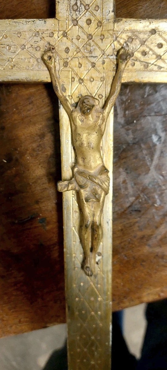 Antico Cristo Intagliato In Legno Dorato XVIII secolo Crocifisso-photo-4