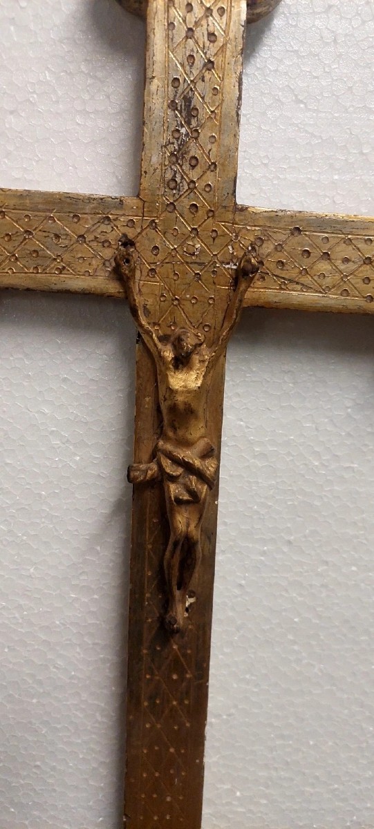 Antico Cristo Intagliato In Legno Dorato XVIII secolo Crocifisso-photo-3