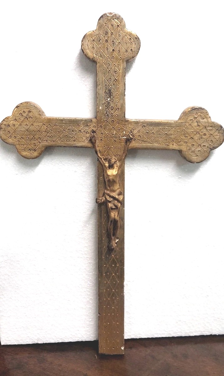 Antico Cristo Intagliato In Legno Dorato XVIII secolo Crocifisso