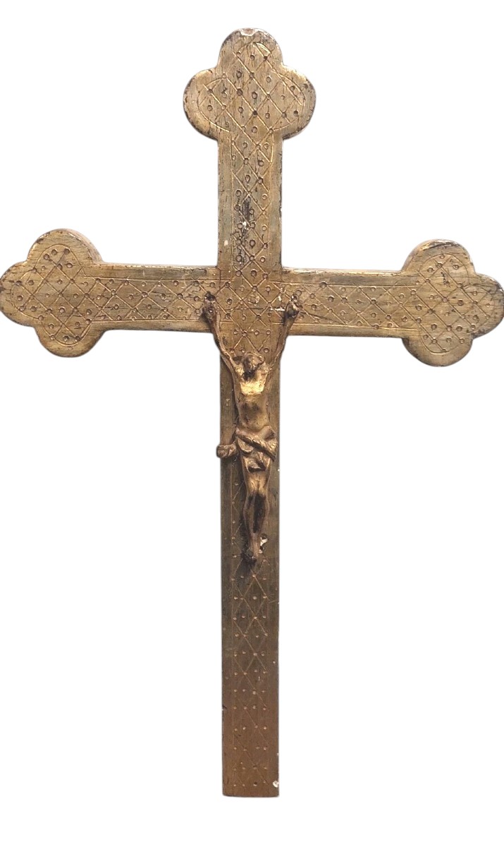 Antico Cristo Intagliato In Legno Dorato XVIII secolo Crocifisso