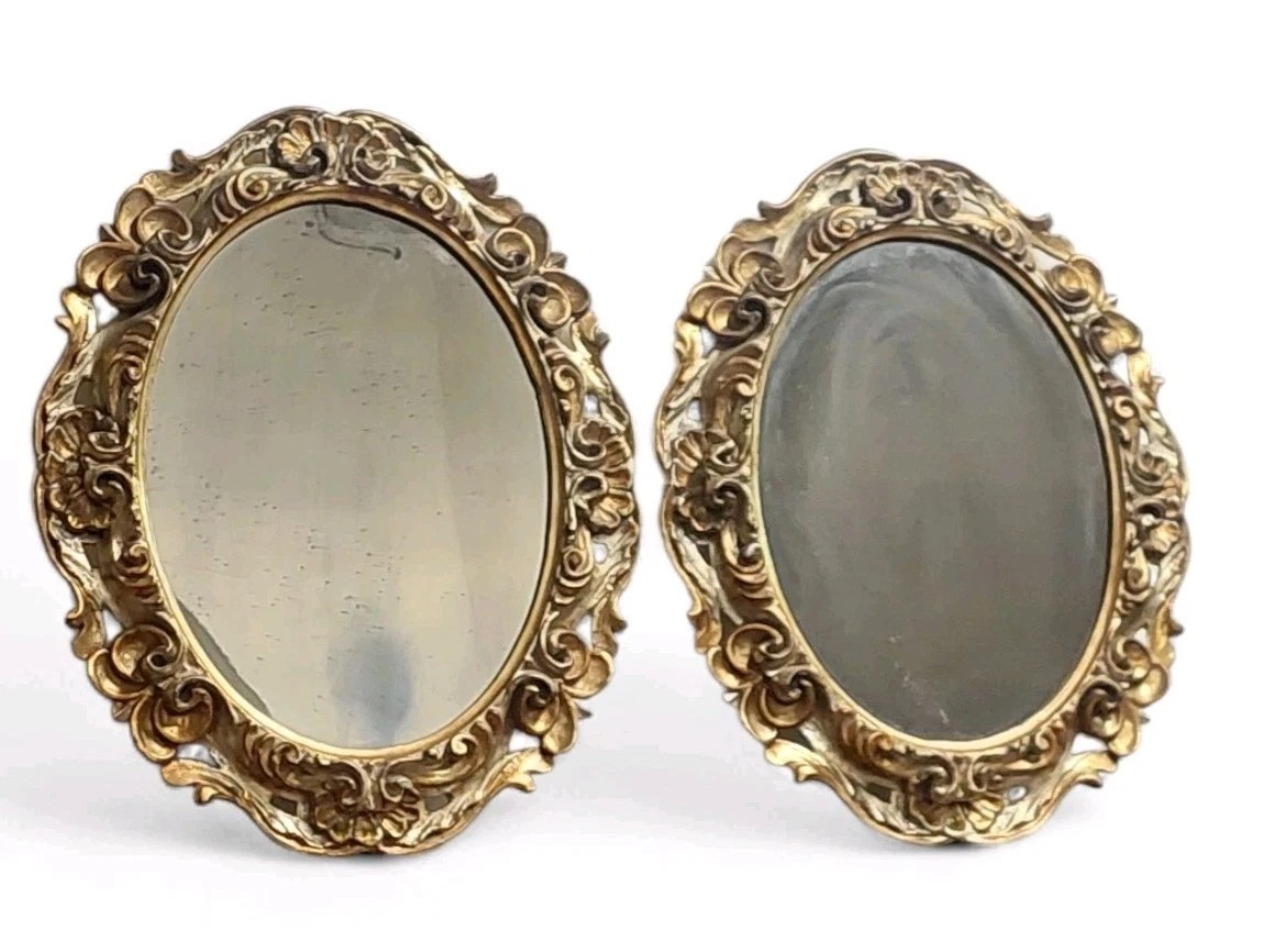 Coppia Specchiere Cornici Ovali Fiorentine Legno Intagliate Barocche-photo-2