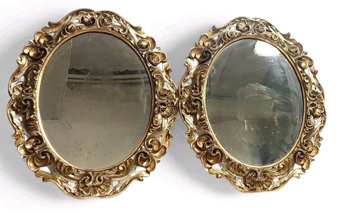 Coppia Specchiere Cornici Ovali Fiorentine Legno Intagliate Barocche