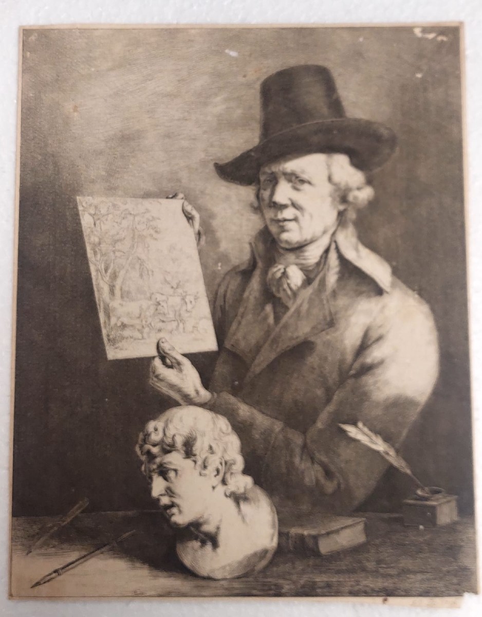 Autoritratto Jean Jacques de Boisseau 1796 Rara Impressione all'acquaforte  su carta vergata