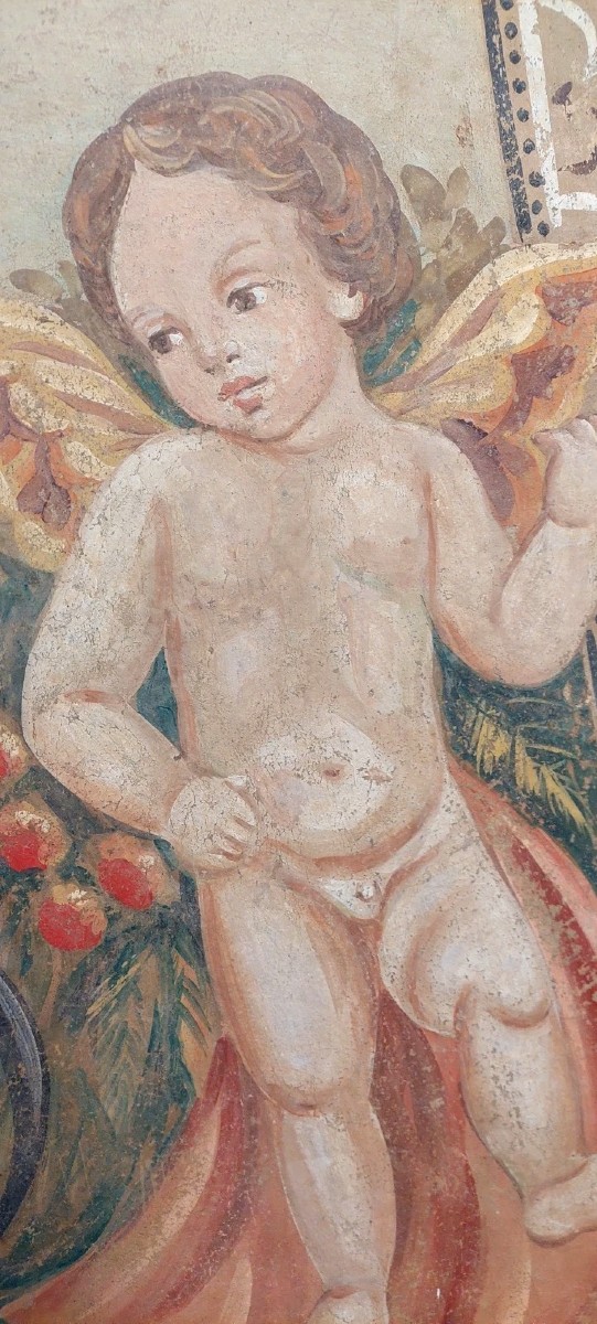 ALLEGORIA GRANDE PANNELLO DIPINTO TEMPERA SU TELA DECORATIVO 170X80 CM-photo-4