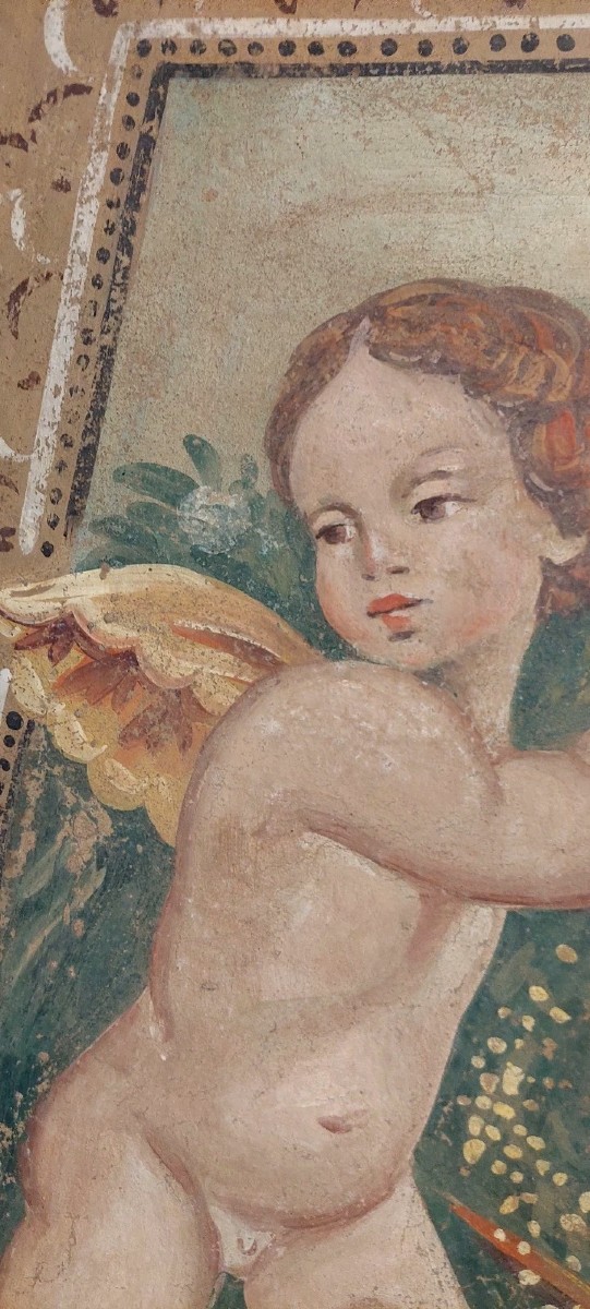 ALLEGORIA GRANDE PANNELLO DIPINTO TEMPERA SU TELA DECORATIVO 170X80 CM-photo-3