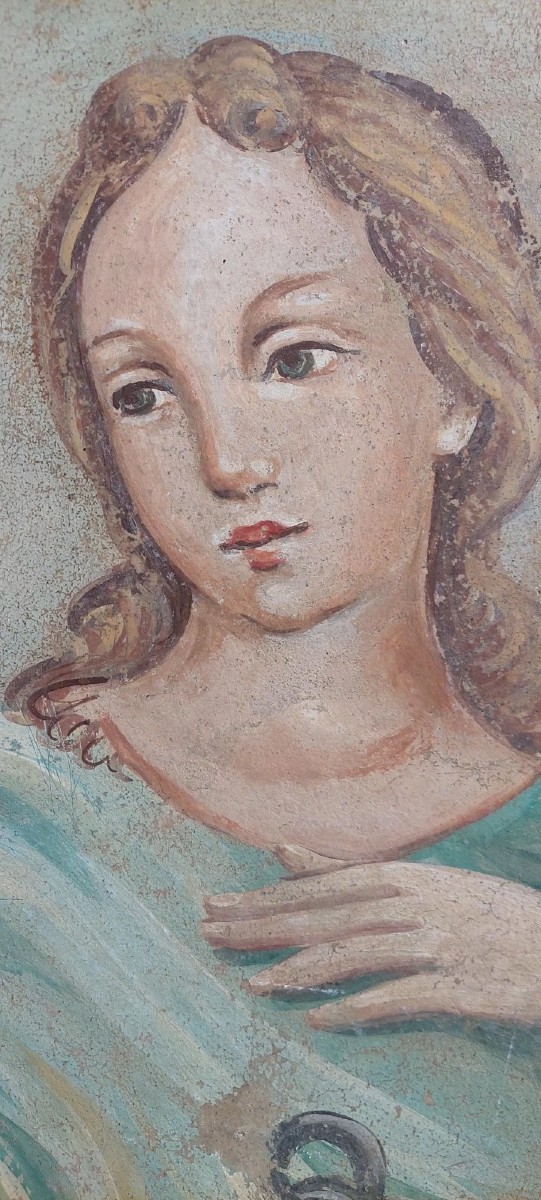 ALLEGORIA GRANDE PANNELLO DIPINTO TEMPERA SU TELA DECORATIVO 170X80 CM-photo-4