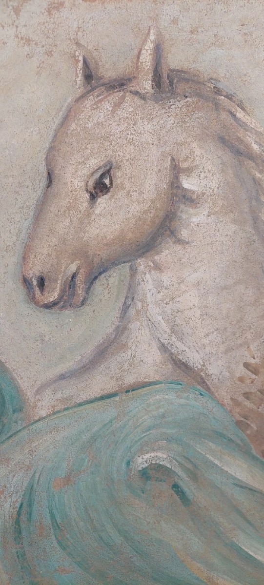 ALLEGORIA GRANDE PANNELLO DIPINTO TEMPERA SU TELA DECORATIVO 170X80 CM-photo-7