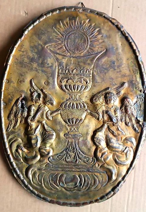 Antico sportello tabernacolo -sbalzo in rame dorato Barocco-photo-2