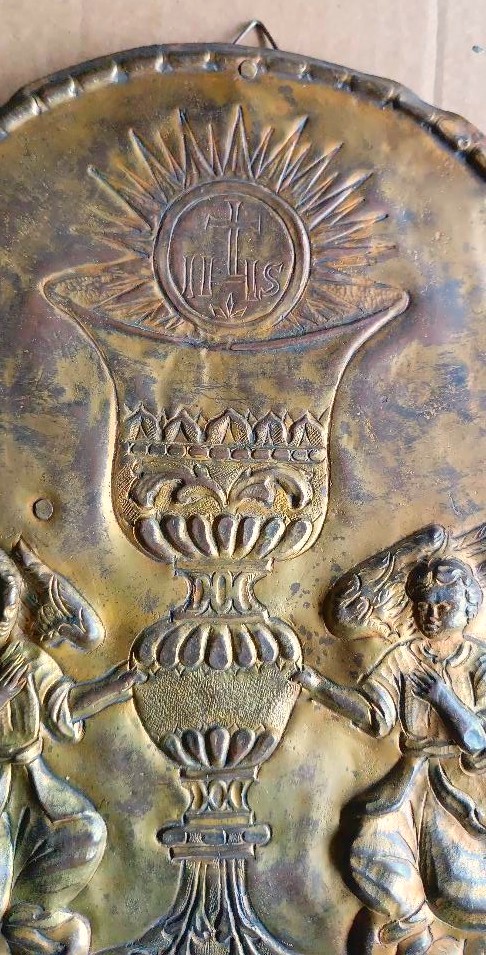 Antico sportello tabernacolo -sbalzo in rame dorato Barocco-photo-4