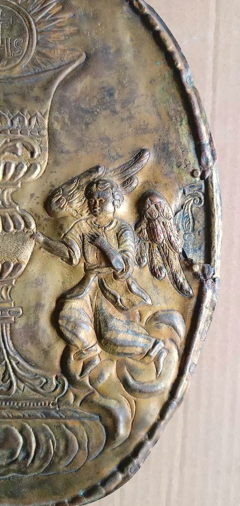 Antico sportello tabernacolo -sbalzo in rame dorato Barocco-photo-1