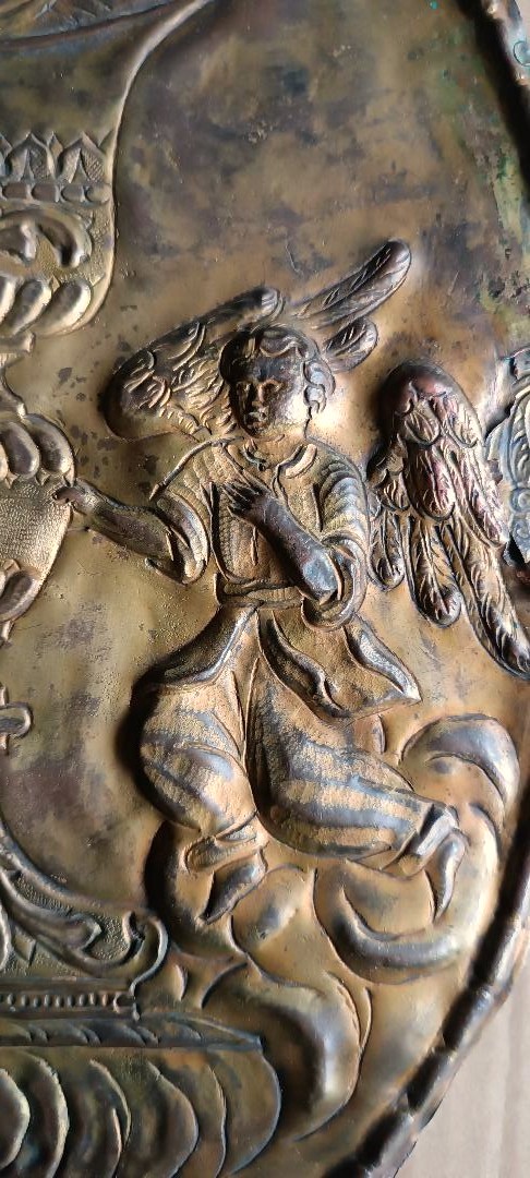 Antico sportello tabernacolo -sbalzo in rame dorato Barocco-photo-5