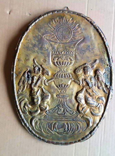 Antico sportello tabernacolo -sbalzo in rame dorato Barocco