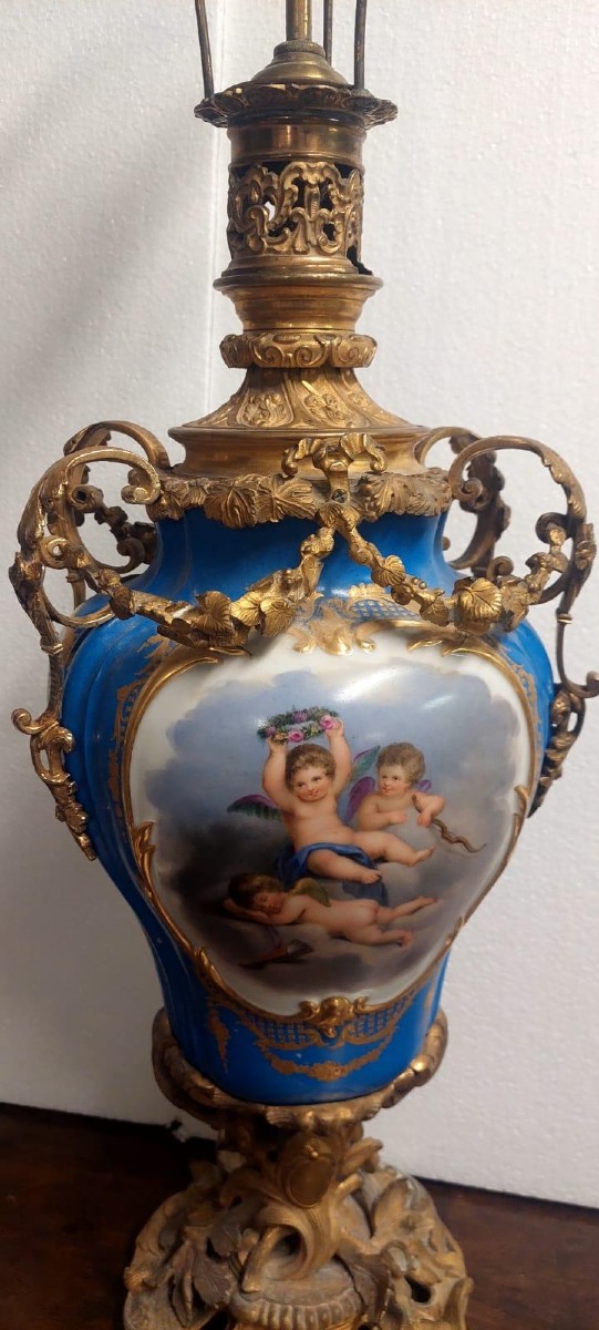 Grande lampada porcellana sevres e bronzo dorato al mercurio -Francia XIX secolo-photo-2
