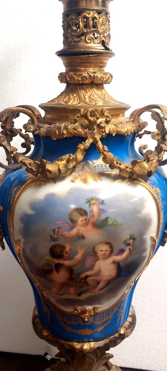 Grande lampada porcellana sevres e bronzo dorato al mercurio -Francia XIX secolo-photo-3